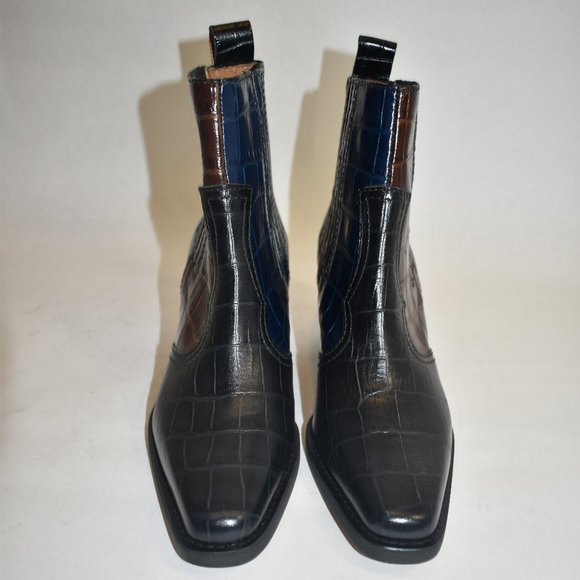 GANNI Western Colorblock Leather Ankle Boots Size 7 - Picture 8 of 10